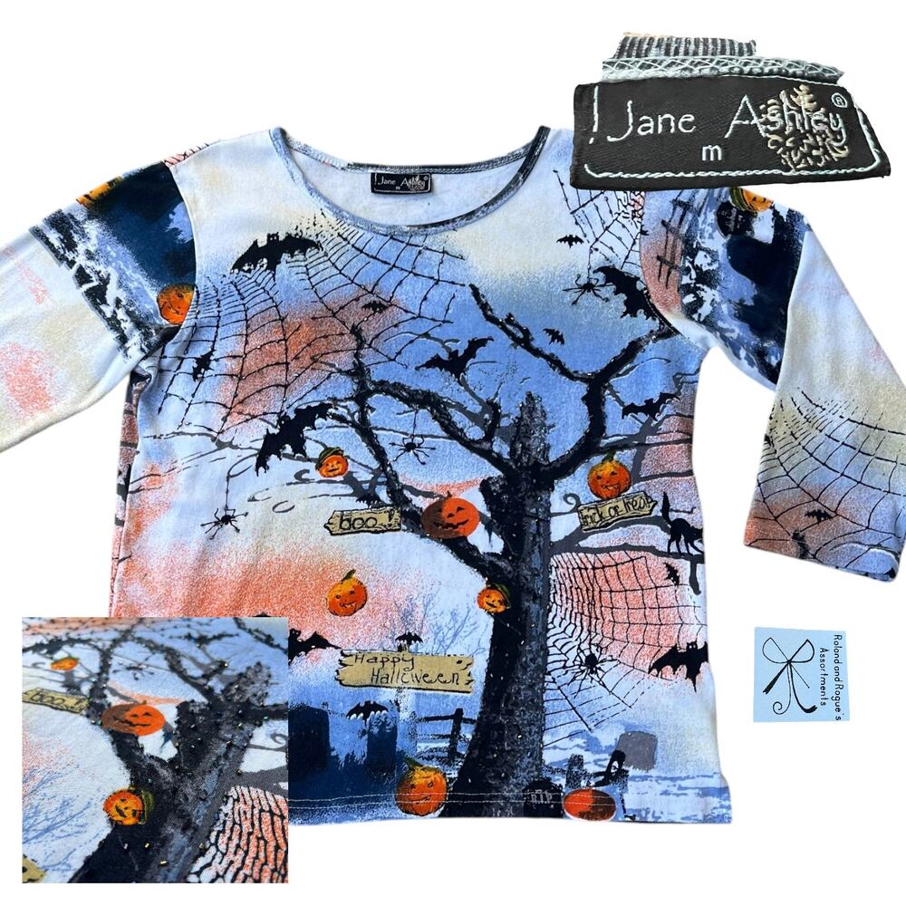 Jane Ashley 100% Cotton Cozy Halloween Beaded Detail Shirt Top Sz M
